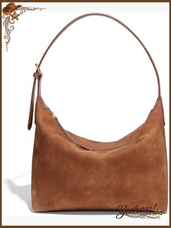 Handbags - Faux Suede Hobo Bag with 2 Straps, Lightweight Crossbody Purse